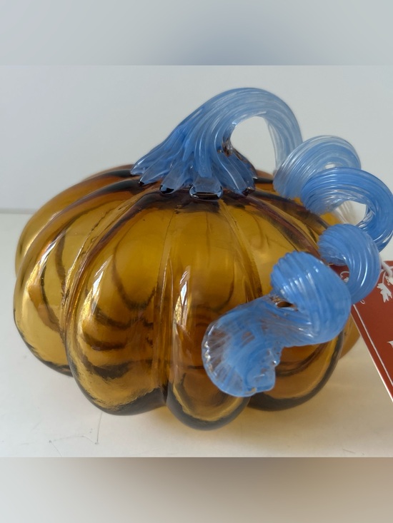 Martha Stewart Other - Martha Stewart Amber Glass Pumpkin with Blue Stem Decorative NEW